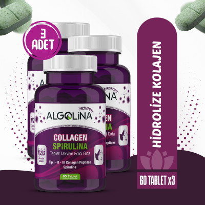 Algolina Collagen + Spirulina 60 Tablet (Kolajen Tip I - II -III) - (3 adet)